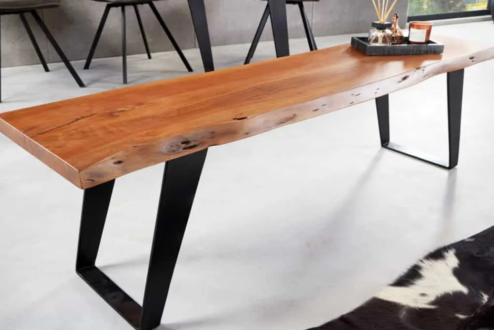 Riess-Ambiente Industrial Loft|Sitzbänke > Industrial Baumstamm Sitzbank ORGANIC ARTWORK 160cm Akazie Massivholz Eisengestell