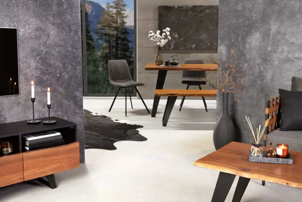 Riess-Ambiente Industrial Loft|Sitzbänke > Industrial Baumstamm Sitzbank ORGANIC ARTWORK 160cm Akazie Massivholz Eisengestell