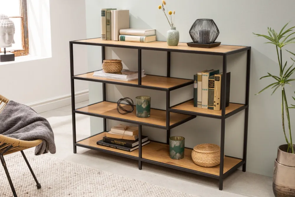 Riess-Ambiente Industrial Loft|Standregale > Industrial Bücherregal SLIM LINE 114cm Wildeiche schwarz fünf Regalböden