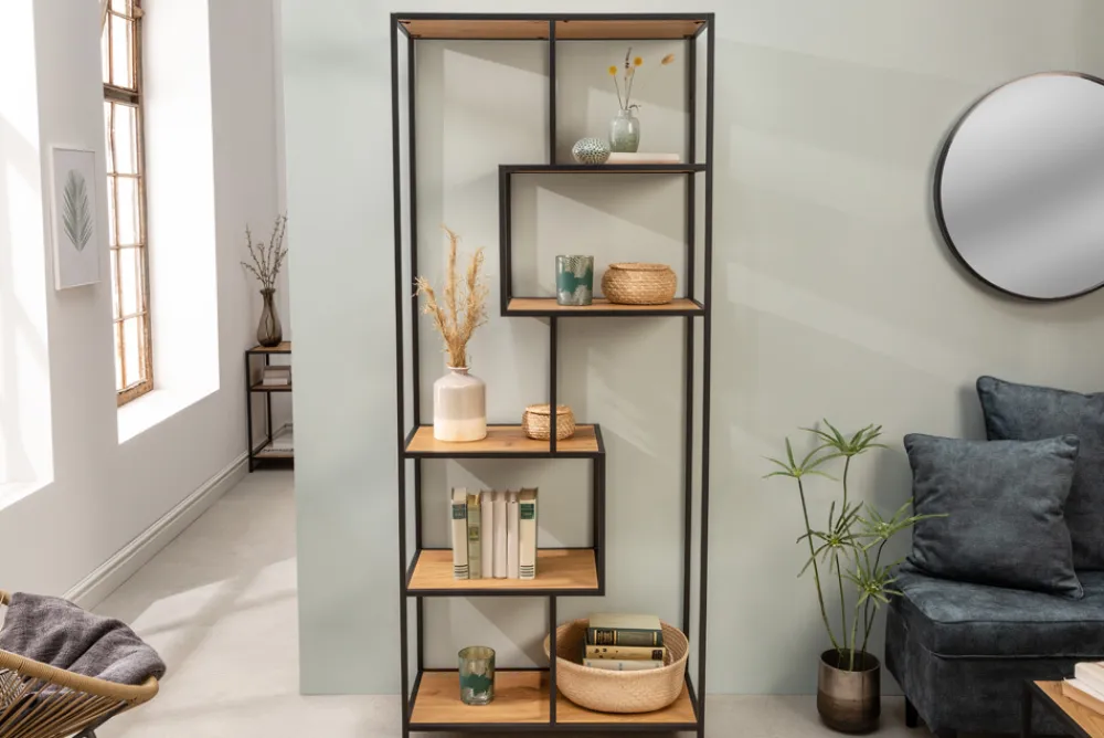 Riess-Ambiente Industrial Loft|Standregale > Industrial Bücherregal SLIM LINE 185cm Wildeiche schwarz sechs Regalböden
