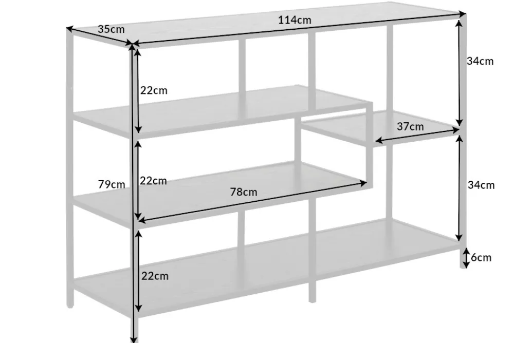 Riess-Ambiente Industrial Loft|Standregale > Industrial Bücherregal SLIM LINE 114cm Esche schwarz fünf Regalböden