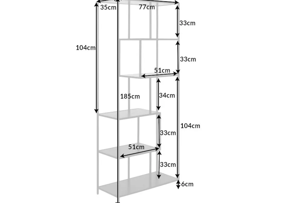 Riess-Ambiente Industrial Loft|Standregale > Industrial Bücherregal SLIM LINE 185cm Esche schwarz sechs Regalböden