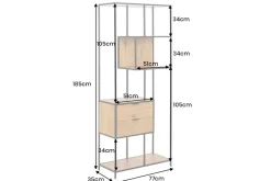 Riess-Ambiente Industrial Loft|Standregale > Industrial Bücherregal SLIM LINE 185cm Wildeiche schwarz Metall mit Schubladen