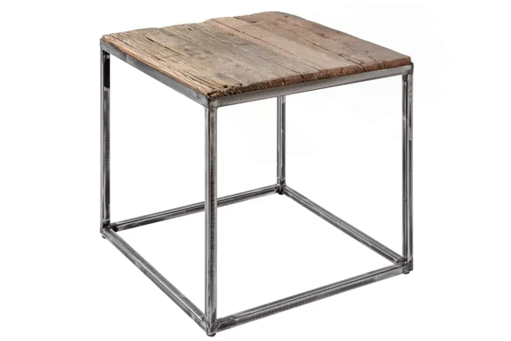 Riess-Ambiente Mehr...|Massivholztische > Industrial Beistelltisch BARRACUDA 40cm recyceltes Massivholz mit geflexten Beinen