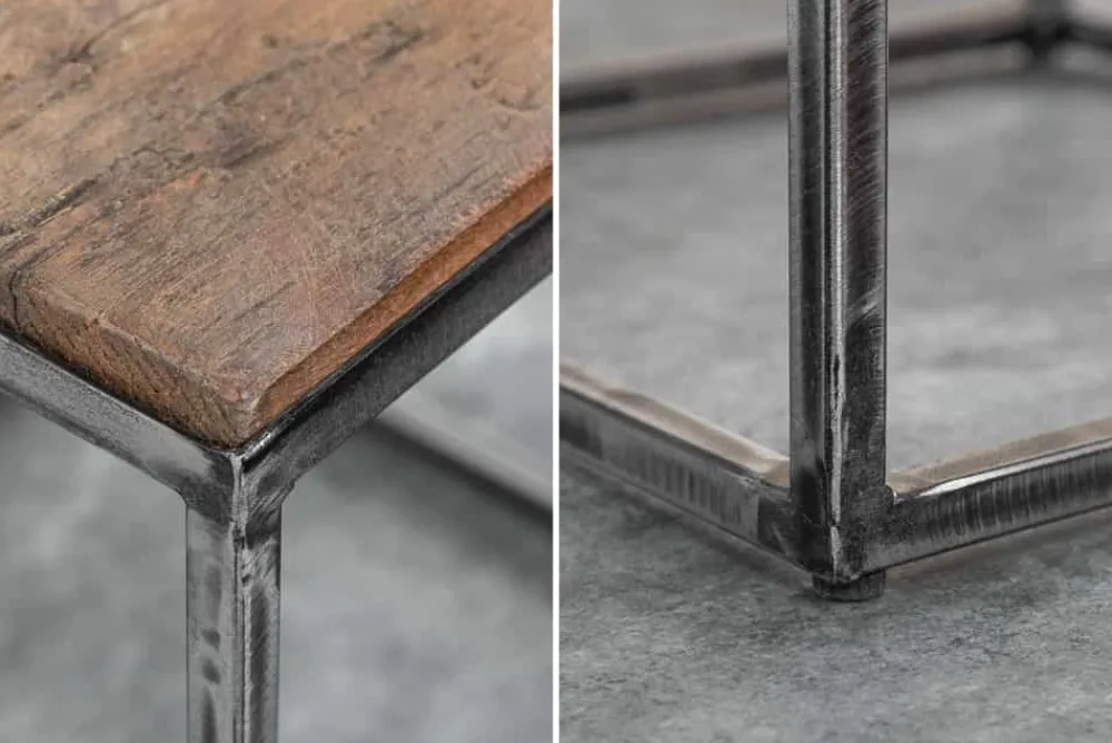 Riess-Ambiente Mehr...|Massivholztische > Industrial Beistelltisch BARRACUDA 40cm recyceltes Massivholz mit geflexten Beinen