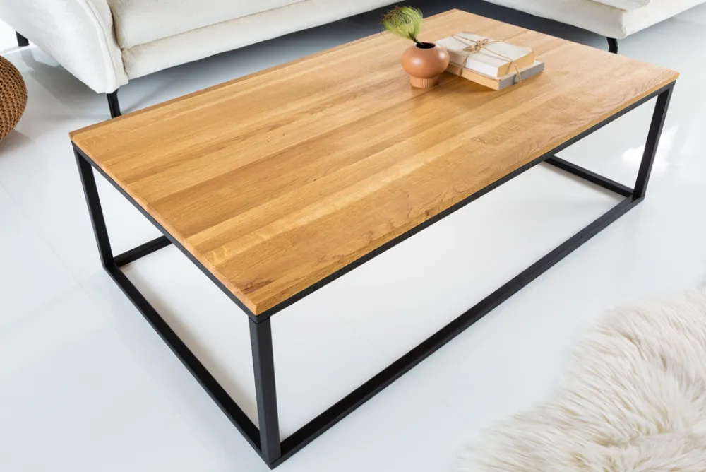 Riess-Ambiente Mehr...|Industrial Loft > Industrial Couchtisch ARCHITECTURE 100cm Wildeiche geölt schwarzes Metallgestell Massivholz