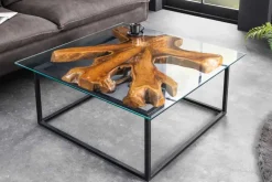 Riess-Ambiente Mehr...|Couchtische > Industrial Couchtisch TEAK ROOT 70cm braun Teakholz Metall Glastisch handmade