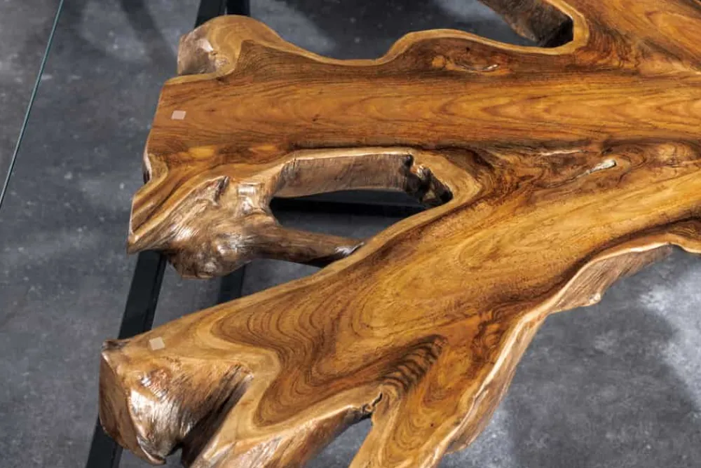 Riess-Ambiente Mehr...|Couchtische > Industrial Couchtisch TEAK ROOT 70cm braun Teakholz Metall Glastisch handmade