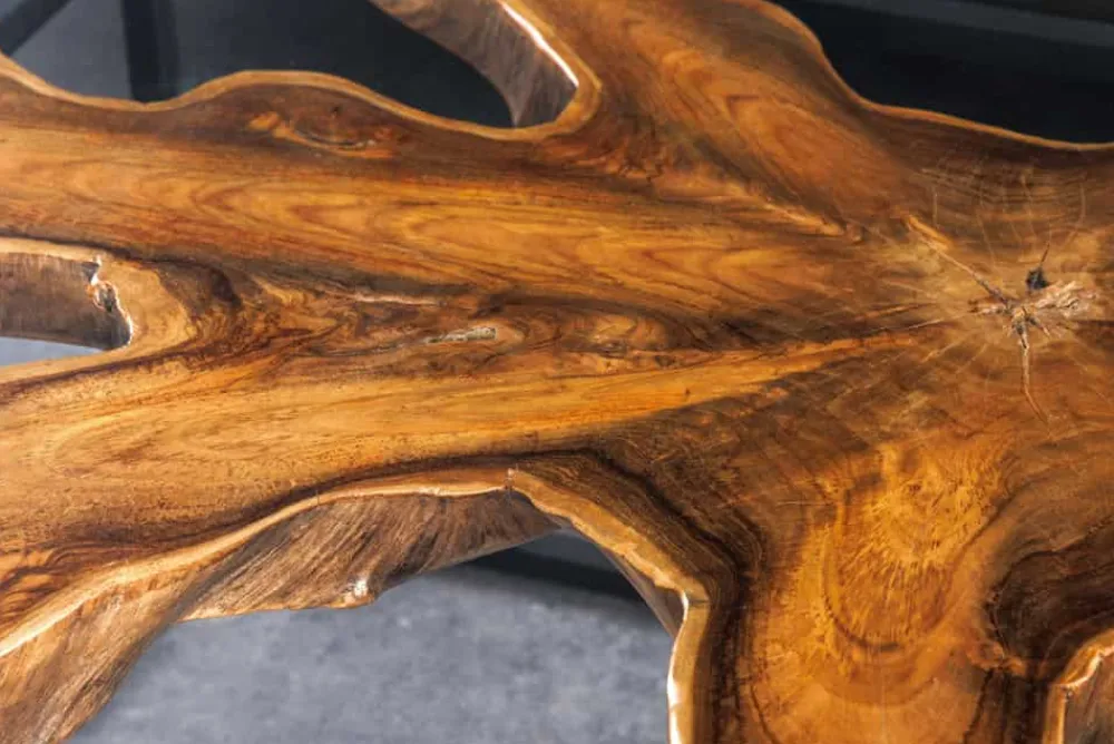 Riess-Ambiente Mehr...|Couchtische > Industrial Couchtisch TEAK ROOT 70cm braun Teakholz Metall Glastisch handmade