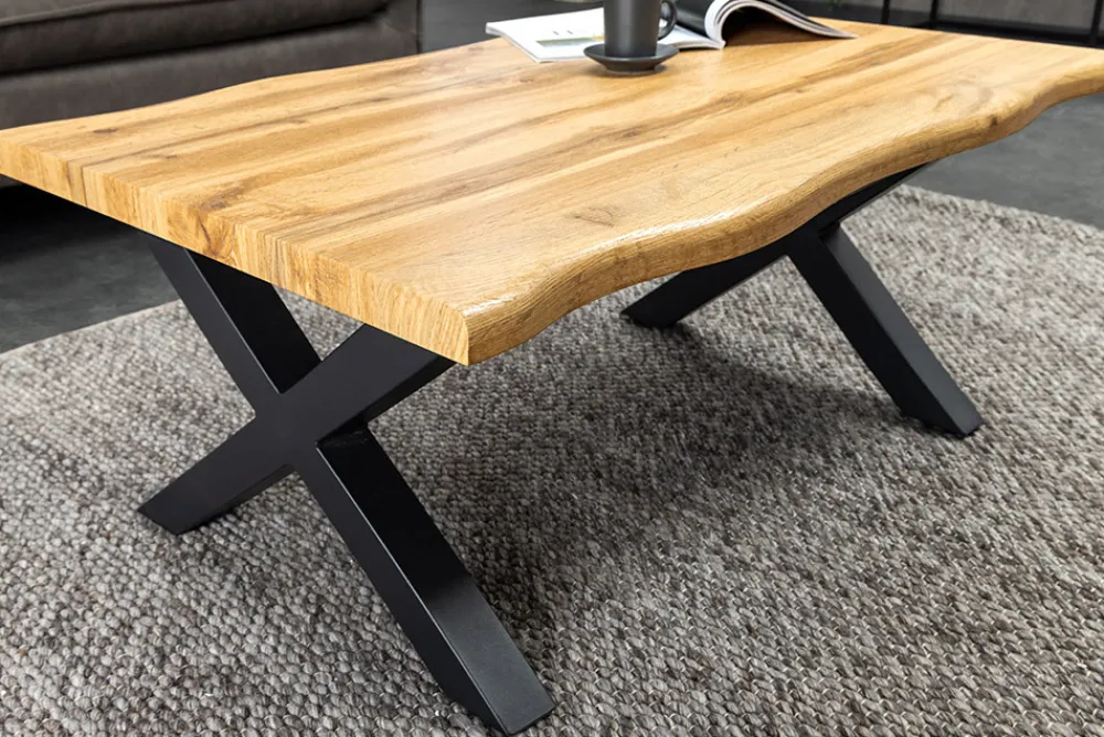 Riess-Ambiente Industrial Loft|Couchtische & Truhen > Industrial Couchtisch WILD 90cm braun Wildeichen-Optik schwarz Metall Baumkante
