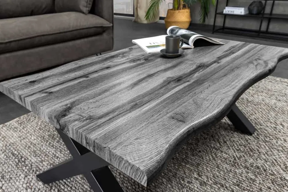 Riess-Ambiente Industrial Loft|Couchtische & Truhen > Industrial Couchtisch WILD 90cm grau Wildeichen-Design schwarz Metall Baumkante