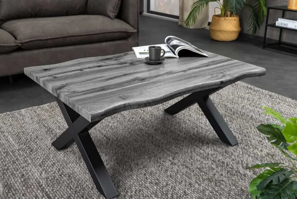 Riess-Ambiente Industrial Loft|Couchtische & Truhen > Industrial Couchtisch WILD 90cm grau Wildeichen-Design schwarz Metall Baumkante