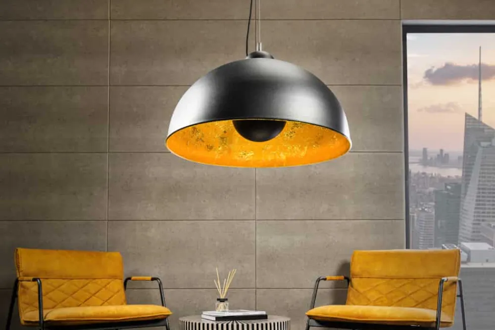 Riess-Ambiente Goldene Möbel|Hängelampen > Industrial Design Hängelampe STUDIO 55cm schwarz Blattgold-Optik Hängeleuchte