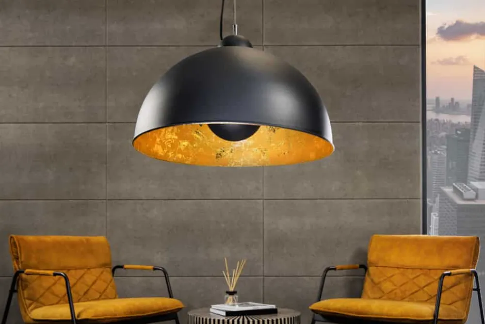 Riess-Ambiente Goldene Möbel|Hängelampen > Industrial Design Hängelampe STUDIO 55cm schwarz Blattgold-Optik Hängeleuchte