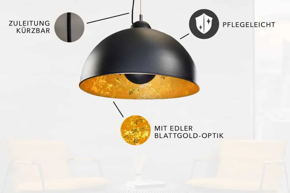 Riess-Ambiente Goldene Möbel|Hängelampen > Industrial Design Hängelampe STUDIO 55cm schwarz Blattgold-Optik Hängeleuchte