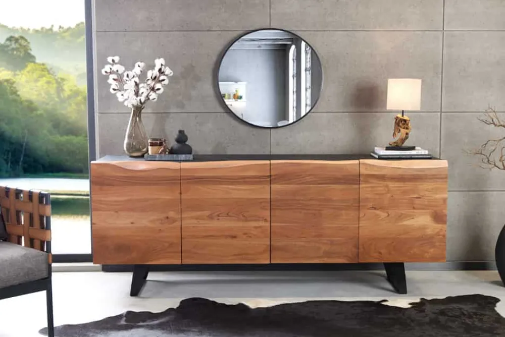 Riess-Ambiente Mehr...|Massivholzschränke > Industrial Design Sideboard ORGANIC ARTWORK 180cm Akazie Massivholz Eisengestell