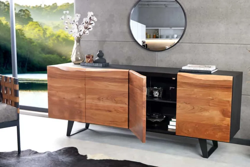 Riess-Ambiente Mehr...|Massivholzschränke > Industrial Design Sideboard ORGANIC ARTWORK 180cm Akazie Massivholz Eisengestell