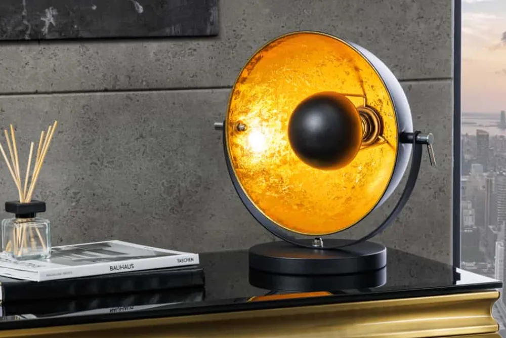 Riess-Ambiente Goldene Möbel|Industrial Loft > Industrial Design Tischlampe STUDIO 40cm schwarz Blattgold-Optik neigbarer Schirm