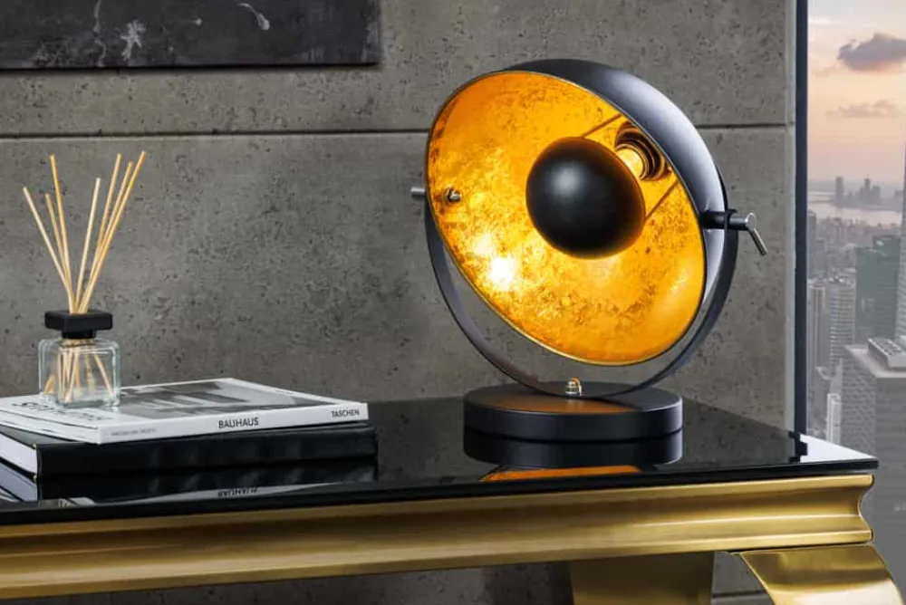 Riess-Ambiente Goldene Möbel|Industrial Loft > Industrial Design Tischlampe STUDIO 40cm schwarz Blattgold-Optik neigbarer Schirm
