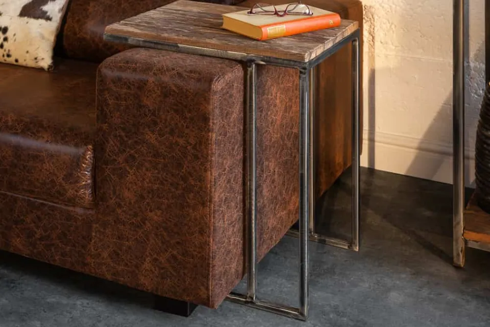 Riess-Ambiente Mehr...|Massivholztische > Industrial 2er Set Beistelltische BARRACUDA 45cm Salholz Massivholz geflextes Metallgestell