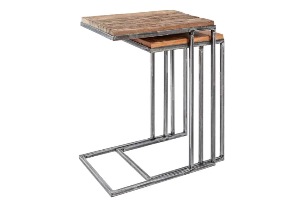 Riess-Ambiente Mehr...|Massivholztische > Industrial 2er Set Beistelltische BARRACUDA 45cm Salholz Massivholz geflextes Metallgestell