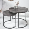 Riess-Ambiente Mehr...|Couchtische > Industrial 2er Set Beistelltische ELEMENTS 60cm grau Mangoholz massiv rund schwarz Metall