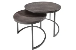 Riess-Ambiente Mehr...|Couchtische > Industrial 2er Set Beistelltische ELEMENTS 60cm grau Mangoholz massiv rund schwarz Metall