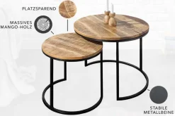 Riess-Ambiente Mehr...|Couchtische > Industrial 2er Set Beistelltische ELEMENTS 60cm Mangoholz massiv rund schwarzes Metallgestell