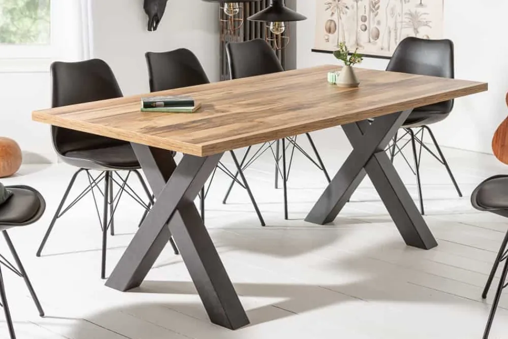 Riess-Ambiente Industrial Loft|Esstische > Industrial Esstisch MONTREAL 160cm natur schwarz Eichenholz-Design X-Gestell