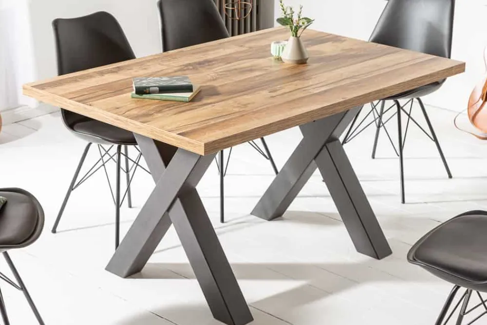 Riess-Ambiente Industrial Loft|Esstische > Industrial Esstisch MONTREAL 140cm natur schwarz Eichenholz-Design X-Gestell