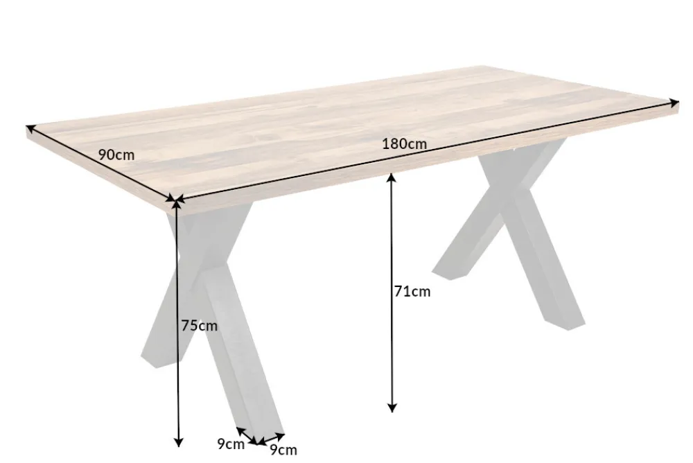 Riess-Ambiente Industrial Loft|Esstische > Industrial Esstisch MONTREAL 180cm natur schwarz Eichenholz-Design X-Gestell