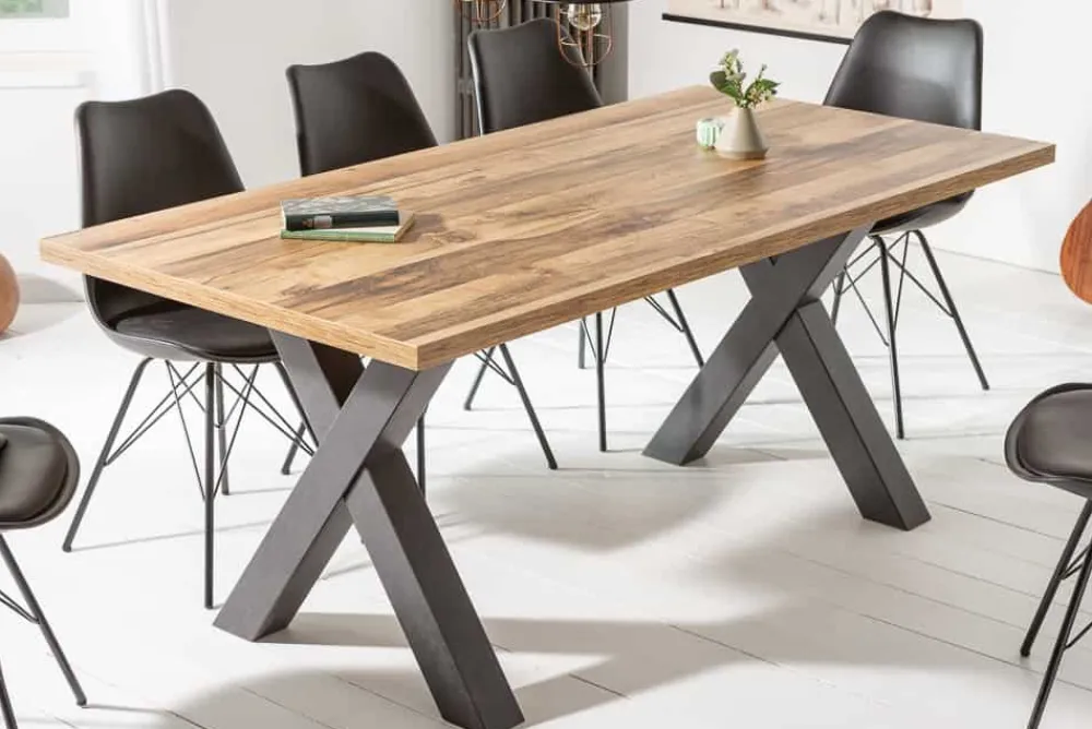 Riess-Ambiente Industrial Loft|Esstische > Industrial Esstisch MONTREAL 180cm natur schwarz Eichenholz-Design X-Gestell
