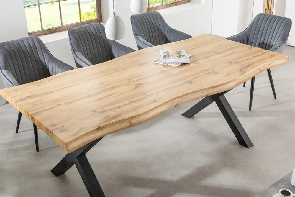 Riess-Ambiente Industrial Loft|Esstische > Industrial Esstisch WILD 160cm braun Wildeiche-Design Baumkante schwarz X-Gestell