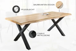 Riess-Ambiente Industrial Loft|Esstische > Industrial Esstisch WILD 180cm braun Wildeiche-Design Baumkante schwarz X-Gestell