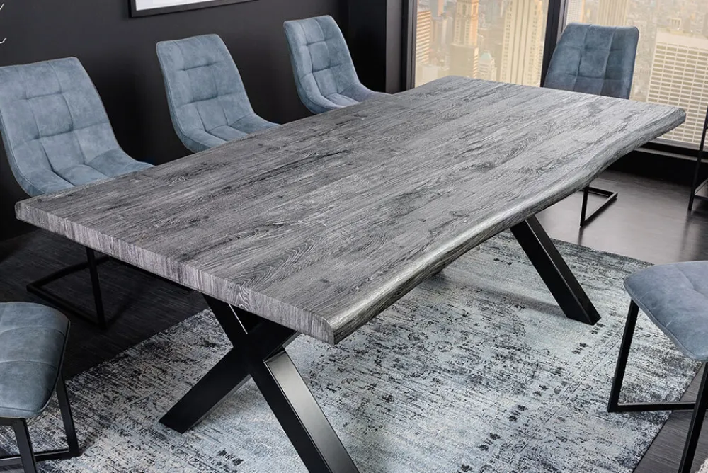 Riess-Ambiente Industrial Loft|Esstische > Industrial Esstisch WILD 200cm grau gekälkt Wildeiche-Design Baumkante schwarz X-Gestell