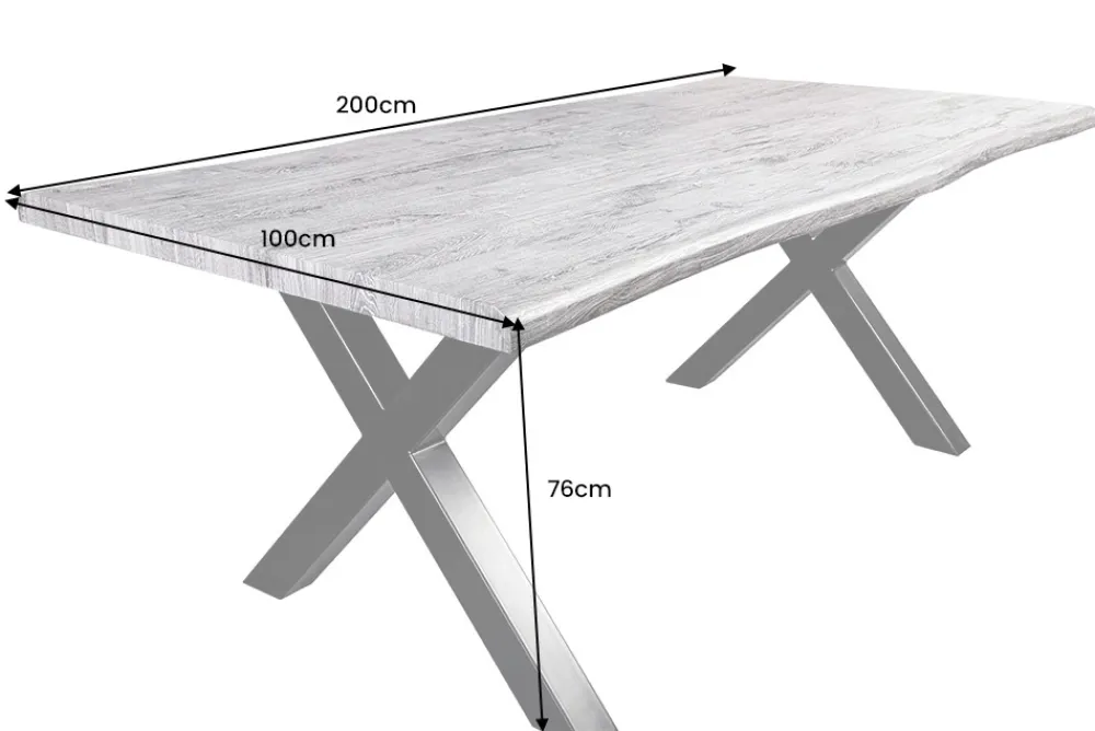 Riess-Ambiente Industrial Loft|Esstische > Industrial Esstisch WILD 200cm grau gekälkt Wildeiche-Design Baumkante schwarz X-Gestell