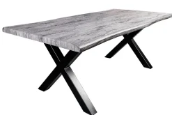 Riess-Ambiente Industrial Loft|Esstische > Industrial Esstisch WILD 180cm grau gekälkt Wildeiche-Design Baumkante schwarz X-Gestell