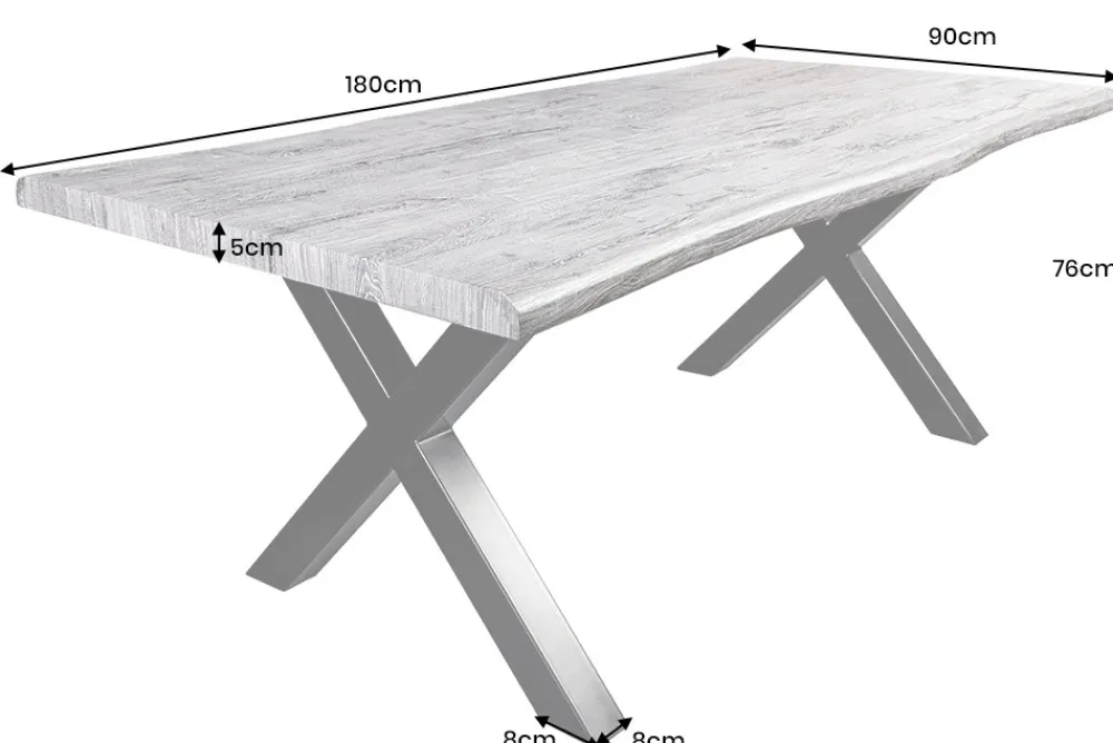 Riess-Ambiente Industrial Loft|Esstische > Industrial Esstisch WILD 180cm grau gekälkt Wildeiche-Design Baumkante schwarz X-Gestell