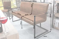 Riess-Ambiente Industrial Loft|Sitzbänke > Industrial Freischwinger Bank LOFT 160cm vintage braun mit Armlehne