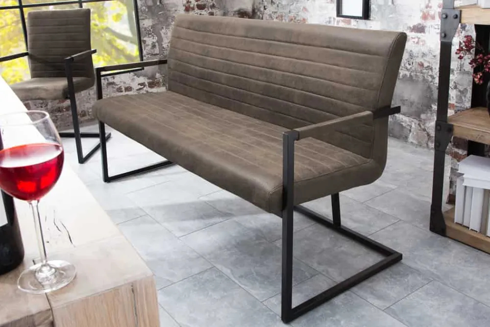 Riess-Ambiente Industrial Loft|Sitzbänke > Industrial Freischwinger Bank LOFT 160cm taupe mit Armlehne