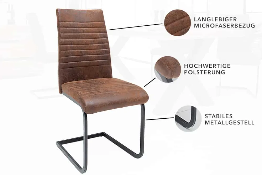 Riess-Ambiente Freischwinger|Industrial Loft > Industrial Freischwinger Stuhl APARTMENT antik braun mit Metallgestell