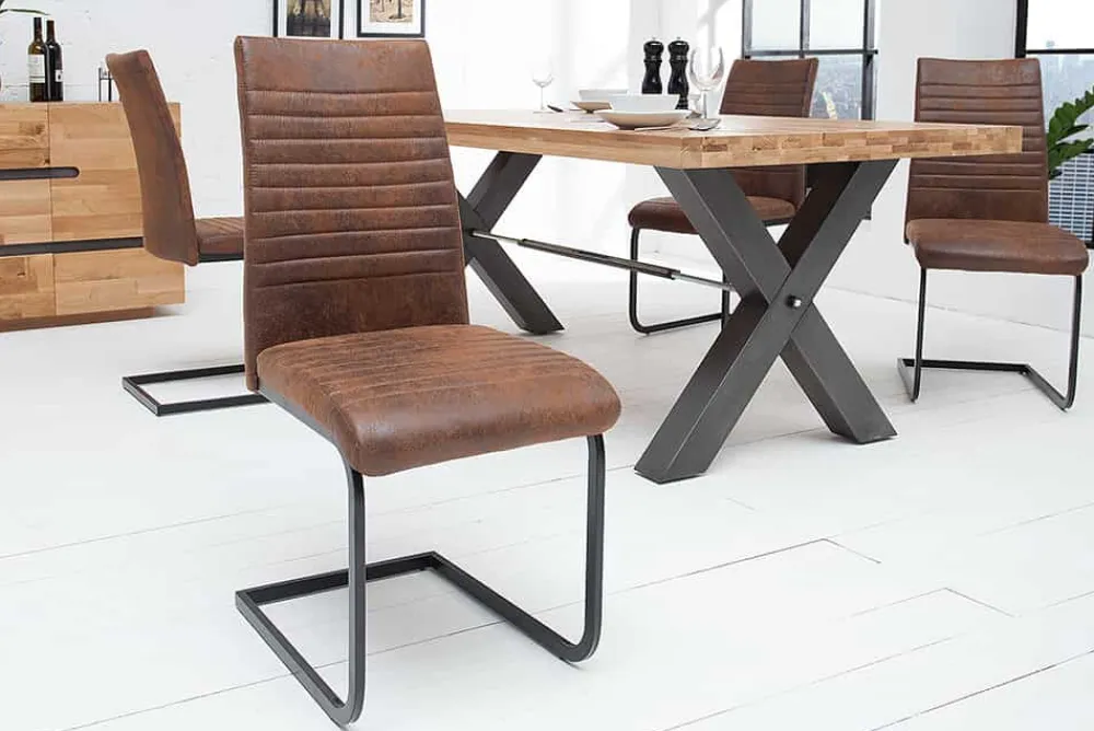 Riess-Ambiente Freischwinger|Industrial Loft > Industrial Freischwinger Stuhl APARTMENT antik braun mit Metallgestell