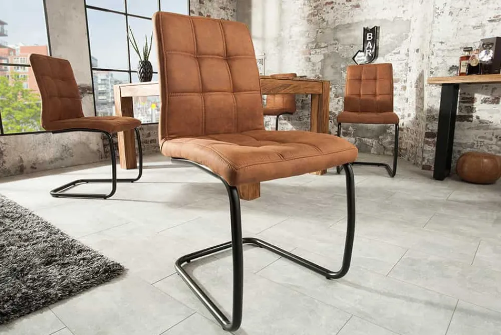 Riess-Ambiente Freischwinger|Industrial Loft > Industrial Freischwinger Stuhl MODENA hellbraun mit Ziersteppung
