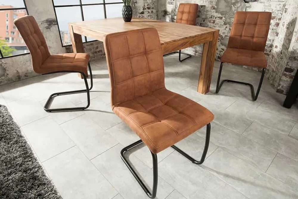 Riess-Ambiente Freischwinger|Industrial Loft > Industrial Freischwinger Stuhl MODENA hellbraun mit Ziersteppung