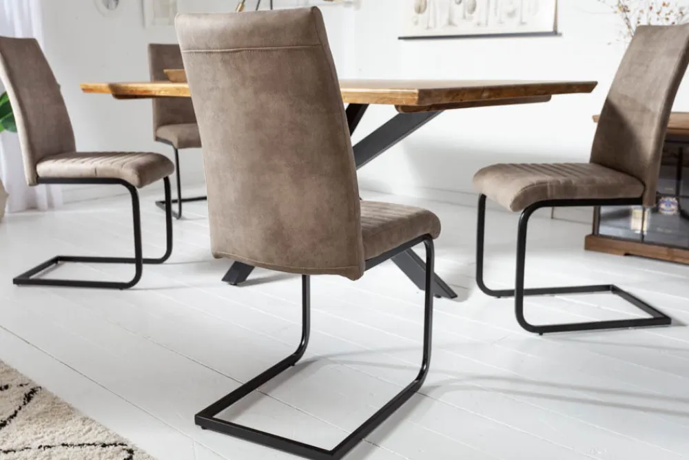 Riess-Ambiente Freischwinger|Industrial Loft > Industrial Freischwinger Stuhl APARTMENT antik taupe mit Metallgestell