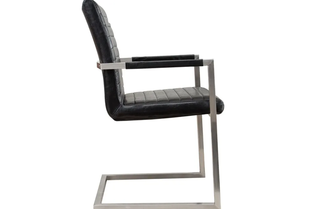 Riess-Ambiente Freischwinger|Industrial Loft > Industrial Freischwinger Stuhl LOFT antik schwarz Kunstleder mit Armlehne Edelstahl