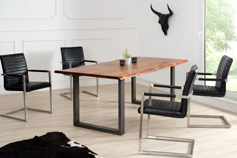 Riess-Ambiente Freischwinger|Industrial Loft > Industrial Freischwinger Stuhl LOFT antik schwarz Kunstleder mit Armlehne Edelstahl