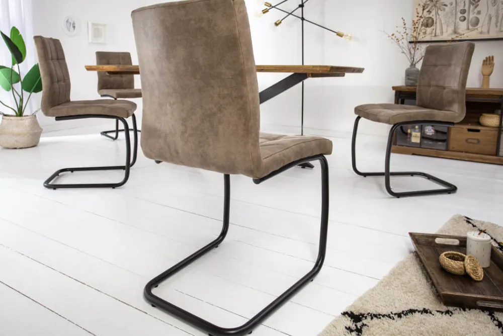Riess-Ambiente Freischwinger|Industrial Loft > Industrial Freischwinger Stuhl MODENA vintage taupe mit Ziersteppung