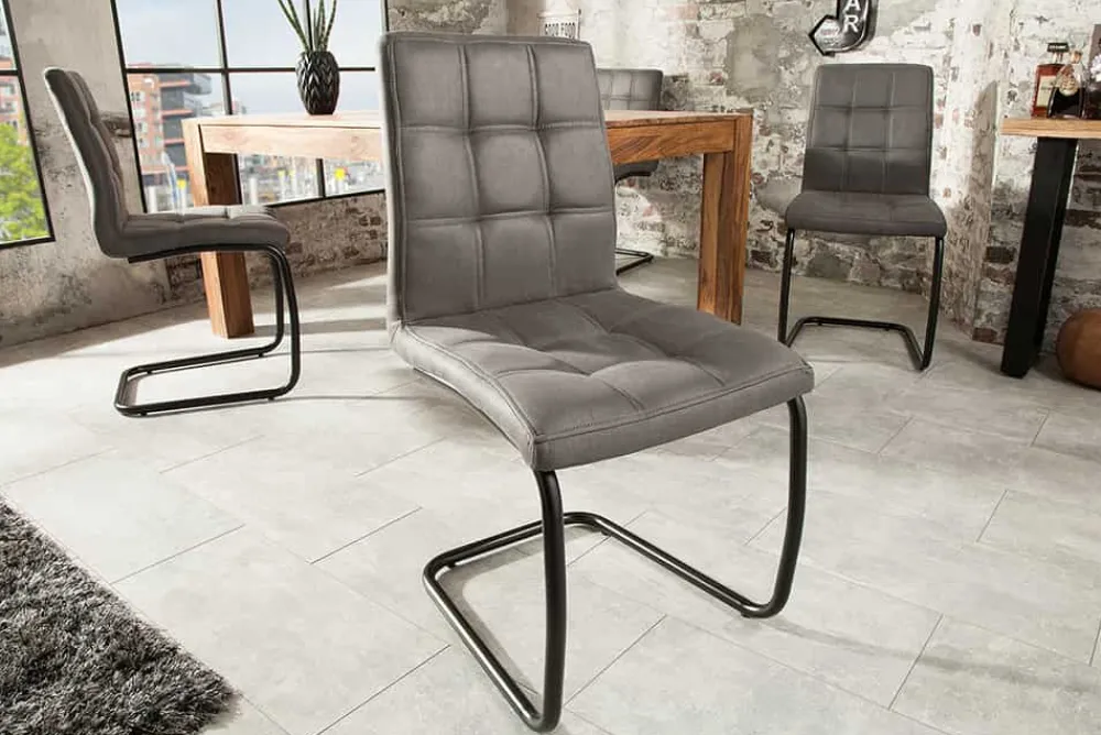 Riess-Ambiente Freischwinger|Industrial Loft > Industrial Freischwinger Stuhl MODENA vintage grau mit Ziersteppung