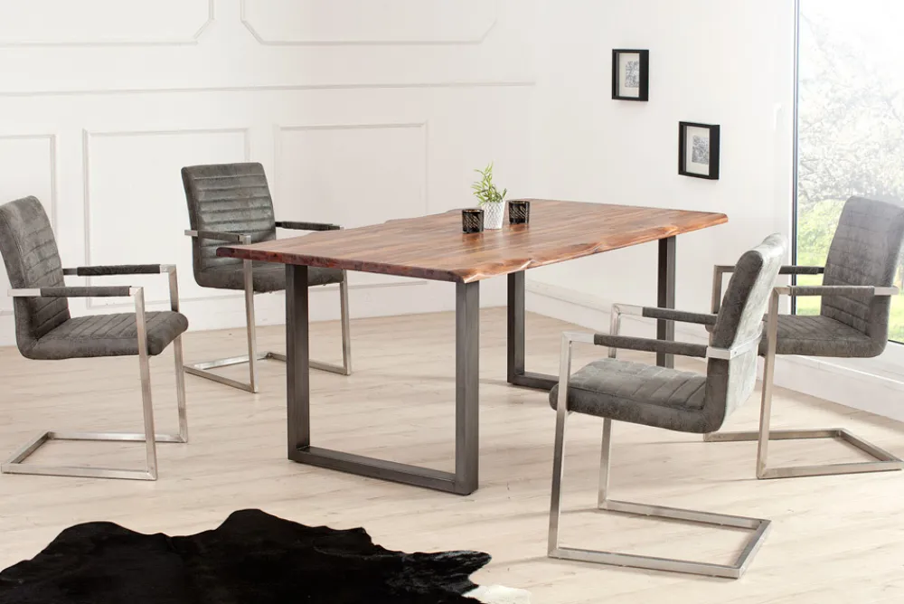 Riess-Ambiente Freischwinger|Industrial Loft > Industrial Freischwinger Stuhl LOFT vintage grau Microfaser mit Armlehne Edelstahl